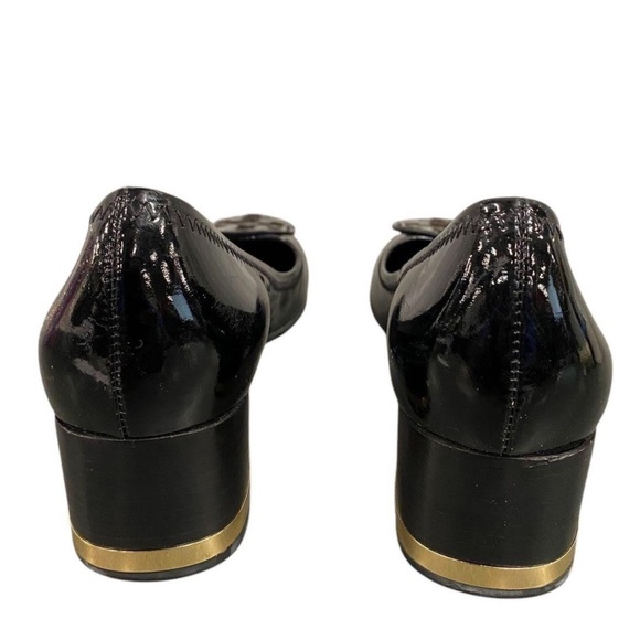 Tory Burch Amy Patent Leather Block Heel Pumps Black Gold Trim Logo Size 8 M - Picture 6 of 8